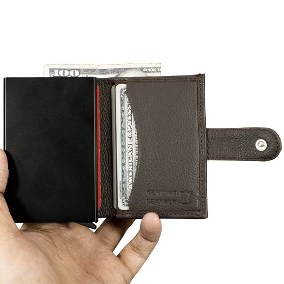 Automatic POP-UP, RFID Blocking Slim LEATHER ID Credit Card Holder - Picture 2 of 12